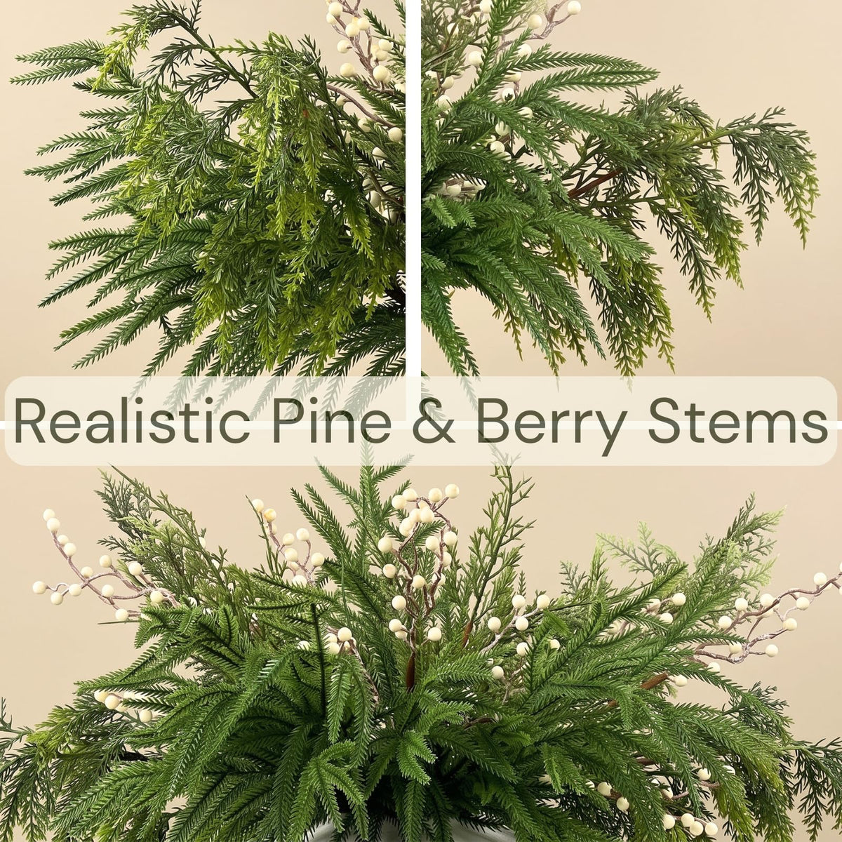 Christmas Faux Arrangement for Centerpieces - Pine Branches & White Berries