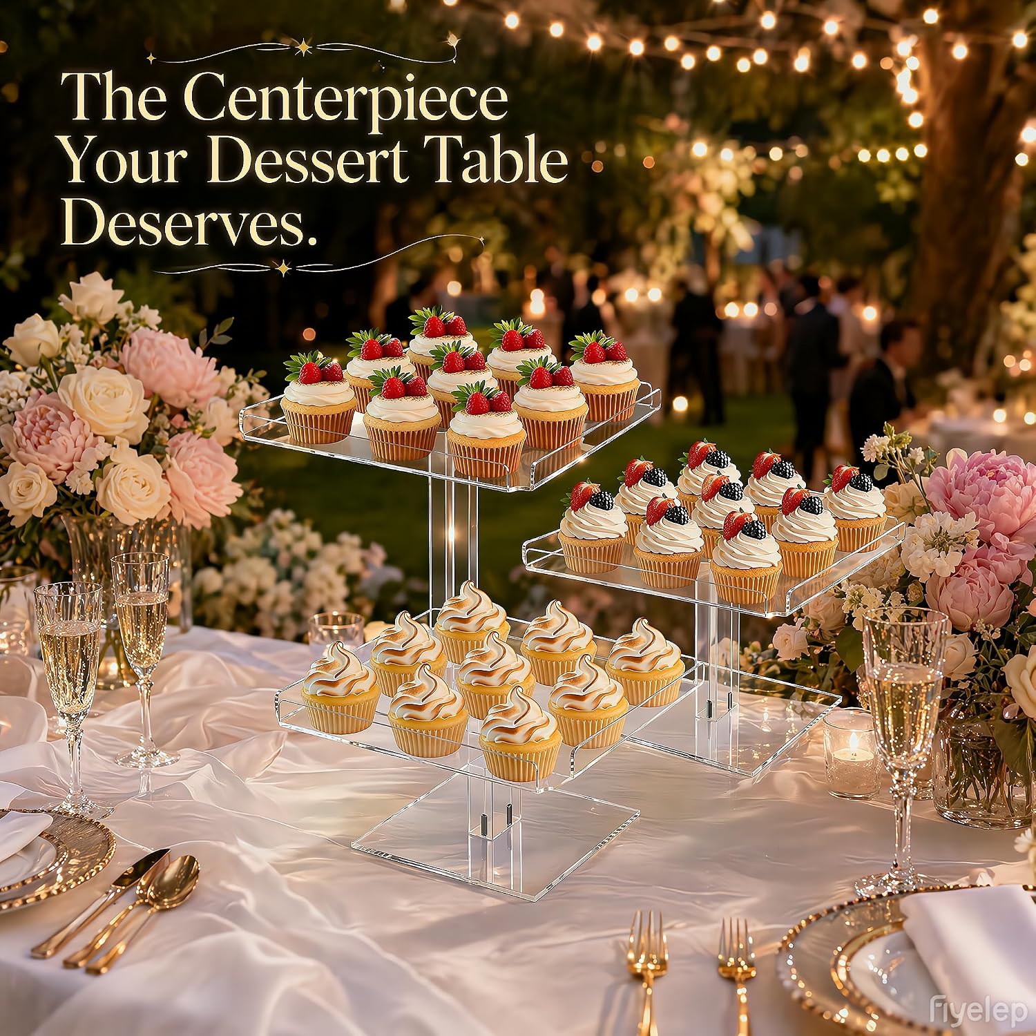 3 Tier Acrylic Cupcake Stand, 9“ Dessert Table Displays for Party