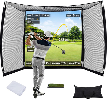 10x7.5ft/10x8ft Heavy Duty Alloy Steel Golf Practice Net, Optional with Hitting Net, Ball Return System, Golf Mat &