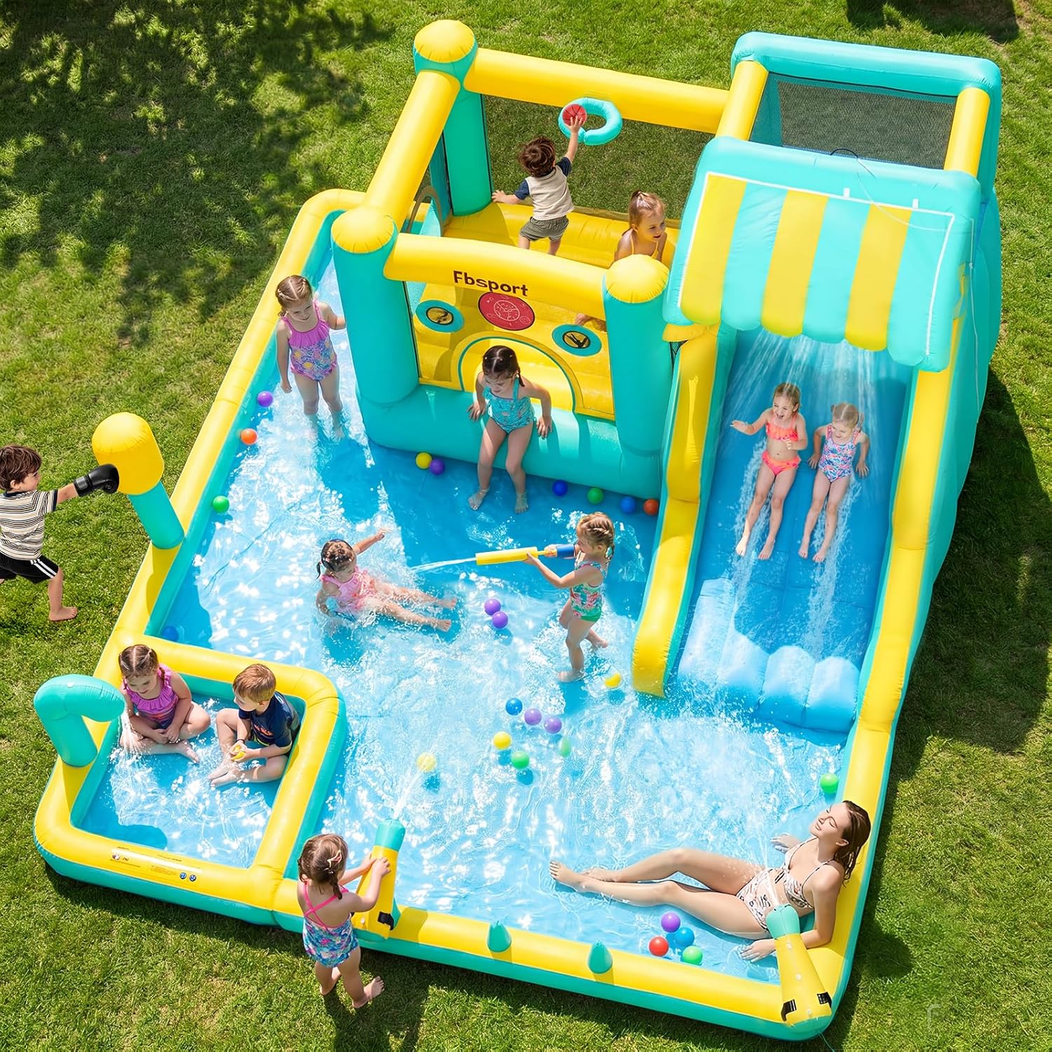 Inflatable Bounce House Water Slide, Widen Water Slide Park 10-in-1 Bounce House with 480W Blower, Jumping, Climbing