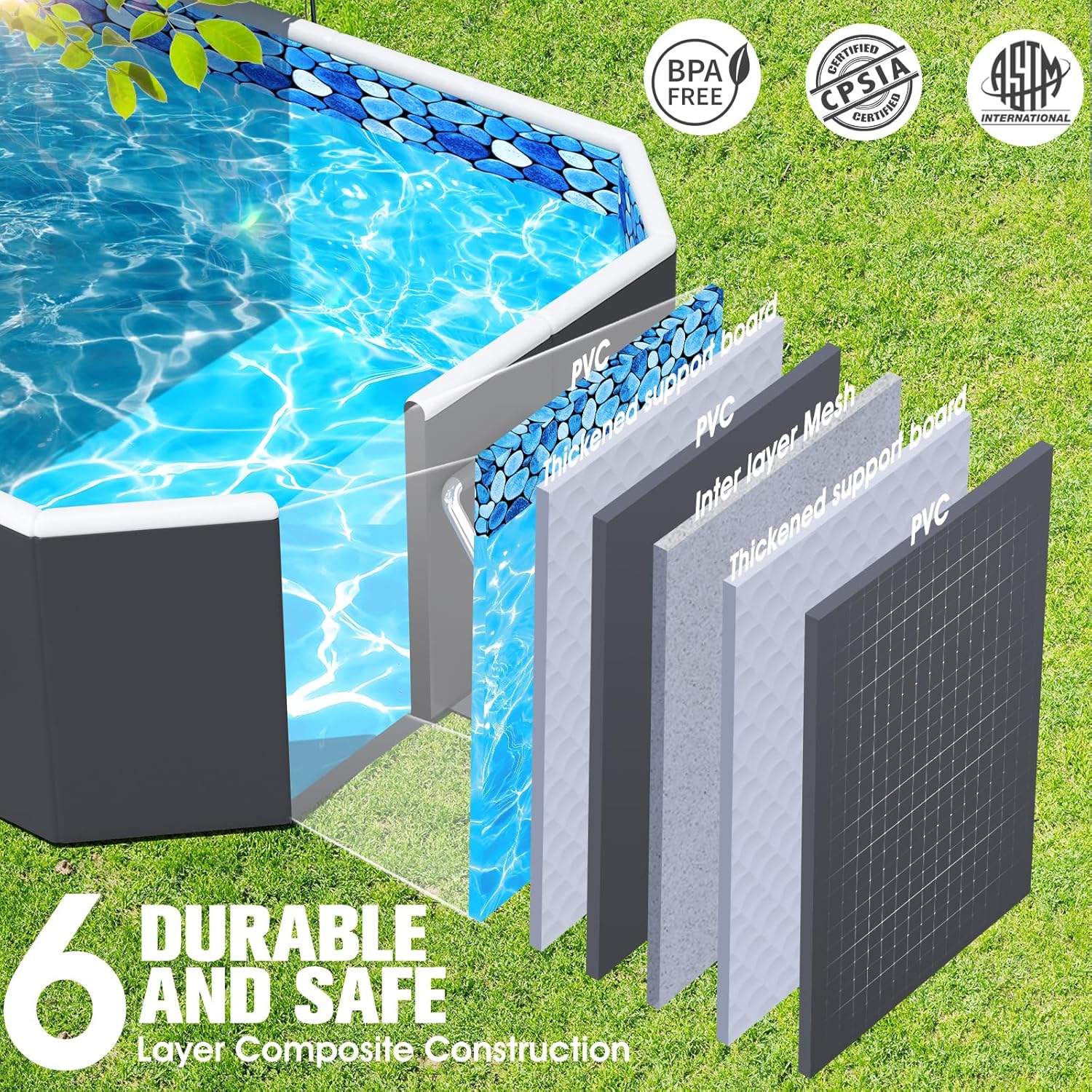 Foldable Pool with Canopy,Non Inflatable Pool,Large Foldable Swimming Pool for Adult Portable Pool,Large Collapsible