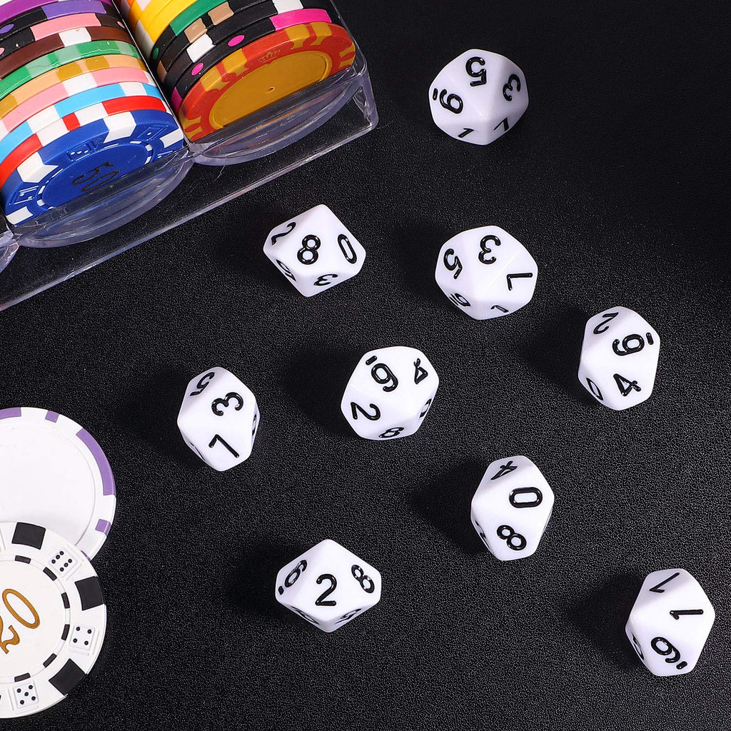 25 Pcs Polyhedral Dice Set,Black with White,10 Sides