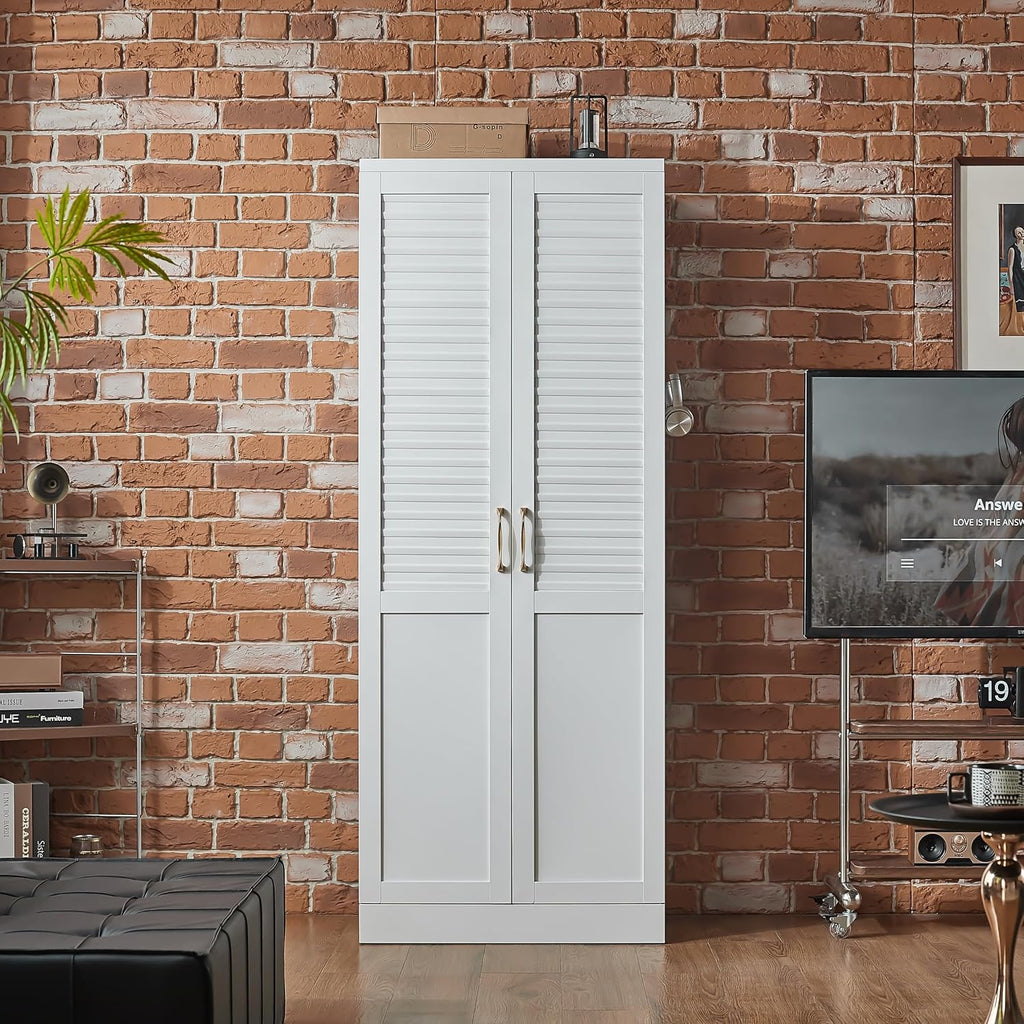 Metal Pantry Cabinet with 4 Adjustable Shelves for Kitchen Storage | Seamless One-Piece Louver Door with