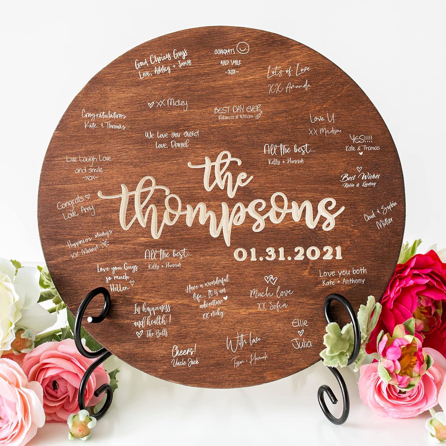 Personalized Wedding Guest Book Alternative | Family Name, Date | 5 Optional Wooden Colors, 2 Optional Shapes, 4