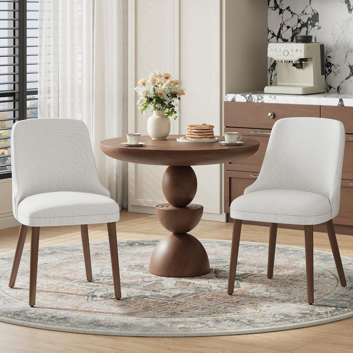 Upholstered Dining Chairs Set of 6 with High-Back, Light Grey