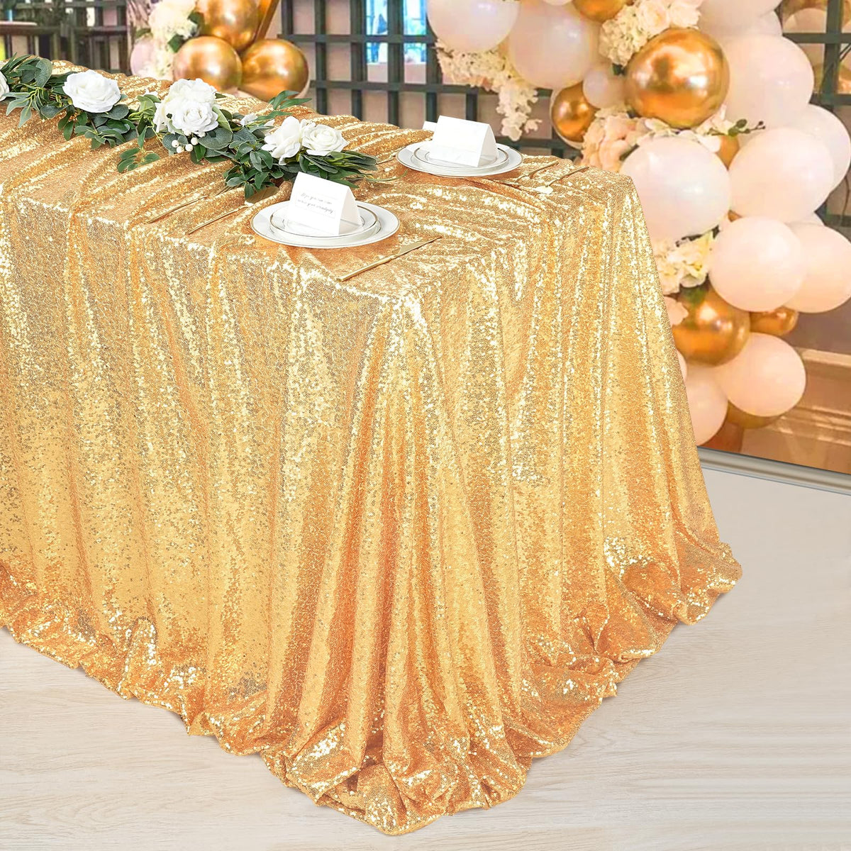 Gold Sequin Tablecloth 90"x132" Wedding Glitter Table Cloth