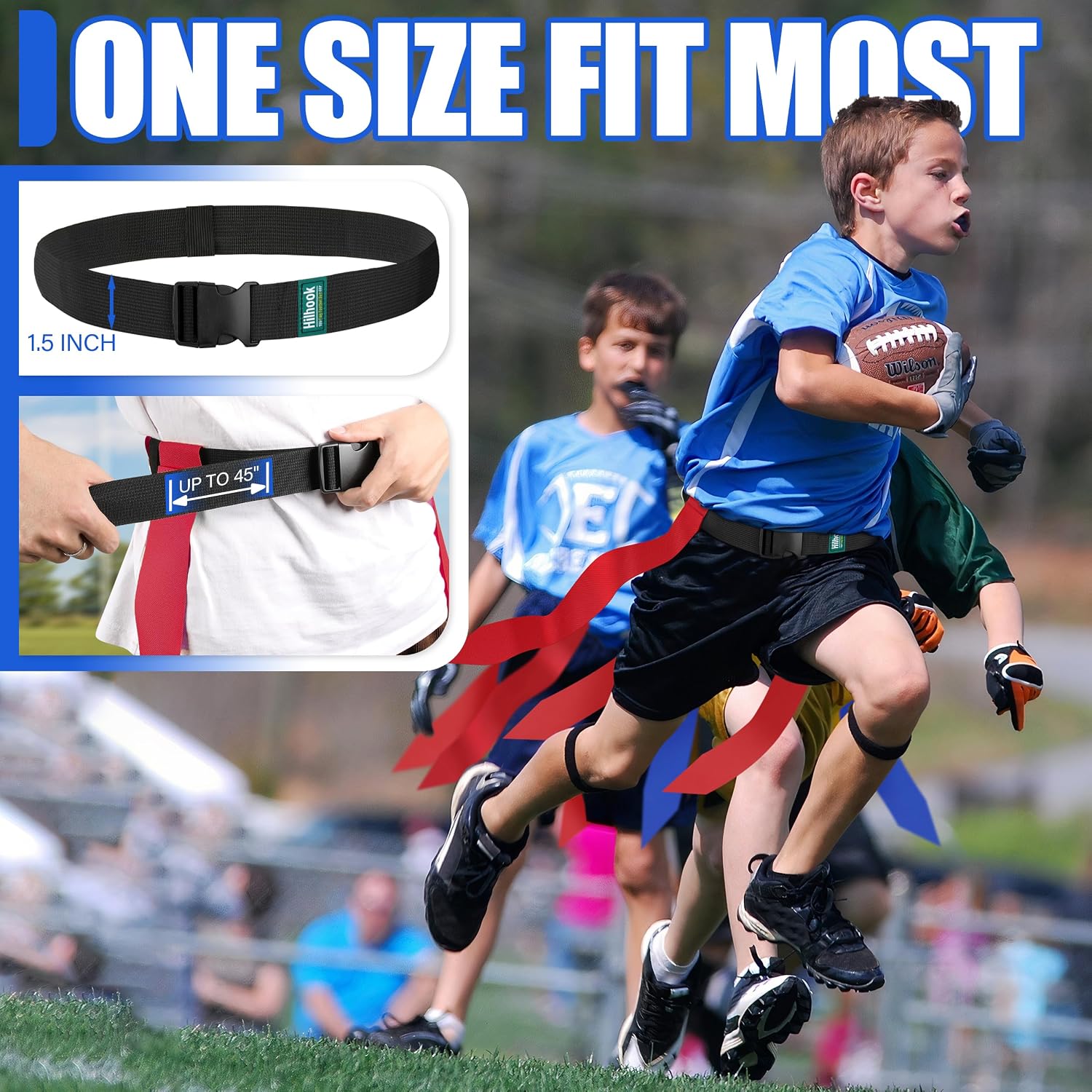14-Player Flag Football Belts with 42 Flags For Kids, Youth & Adult | Two-Color, One Size Fits All, Quick-Release