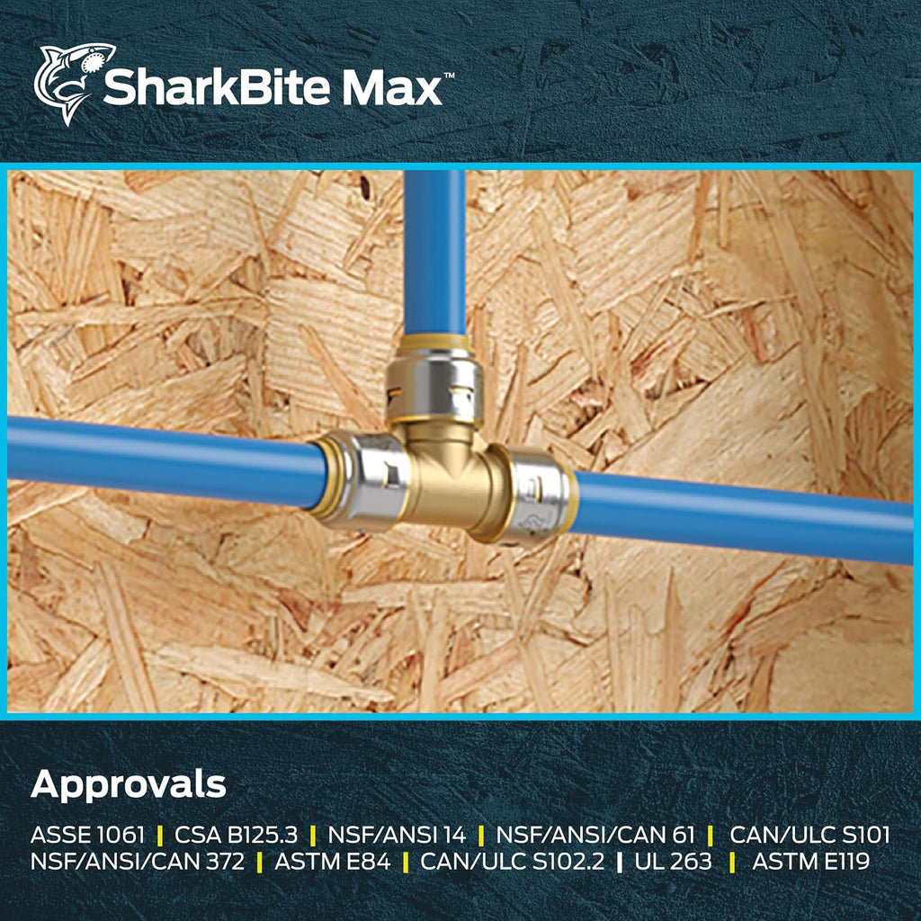 SharkBite Max 1 Inch Tee, Push to Connect Brass Plumbing Fitting, PEX Pipe, Copper, CPVC, PE-RT, HDPE, UR374A