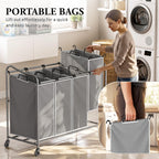 4-Bag Heavy Duty Laundry Sorter Rolling Cart, Silver