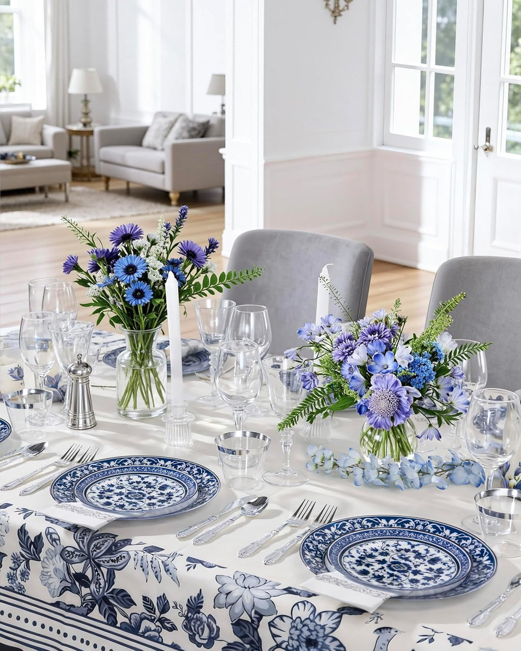 Blue Plastic Plates, Fancy Disposable Pates, 60 Pcs for 30 Guests