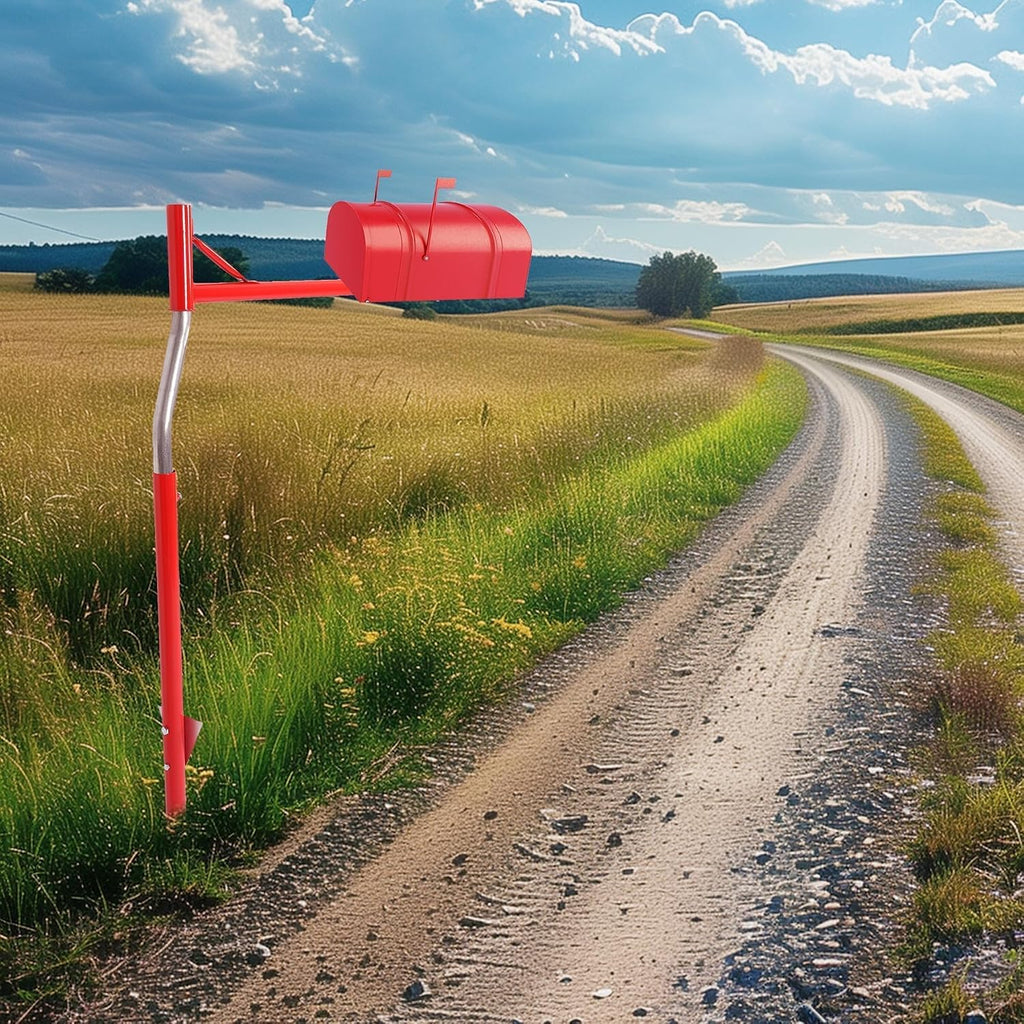 Mailbox Support Post with Swinging Boom Arm, Both Rural and | Residential Outside Stand Red+Silvery 40-inch Mailbox