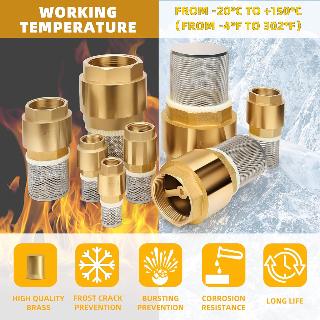 1-1/2" NPT Foot Valve with Filter, Brass, Heavy Duty, Female Thread, DN40