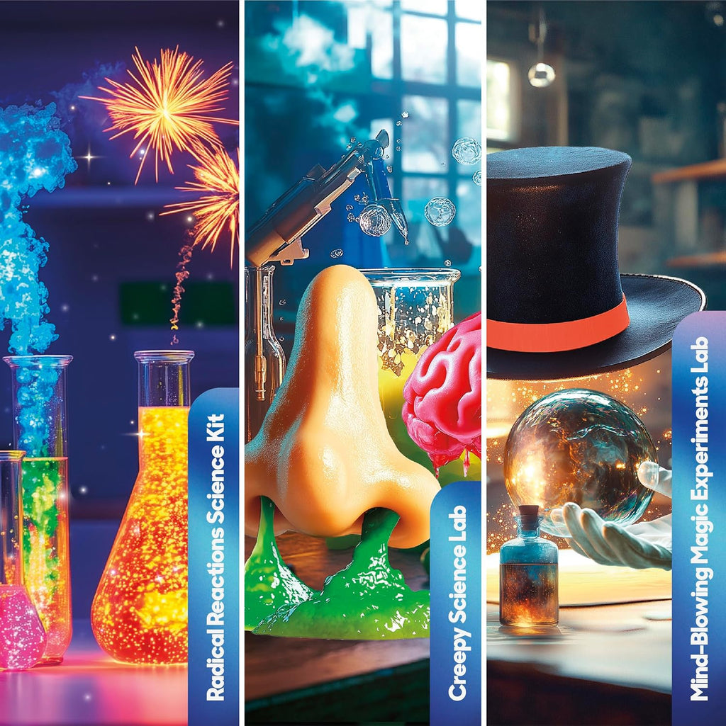 3-in-1 Science Station for Kids| 84 Science Experiment Kit| Erupting Volcano, Glow Slime, Brain Dissection, Magic