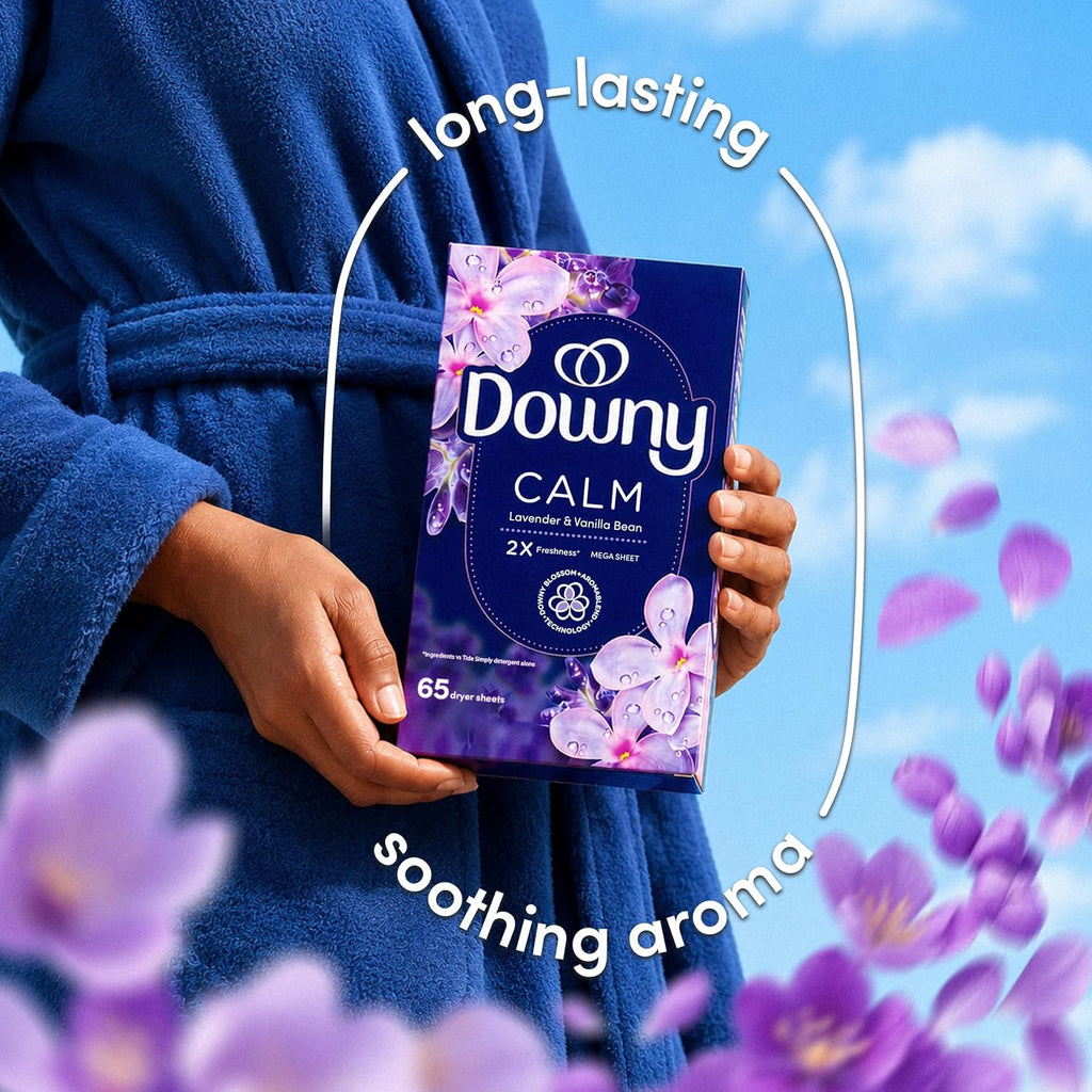CALM, Mega Dryer Sheets, Laundry Fabric Softener, Lavender and Vanilla Bean, 130 Count