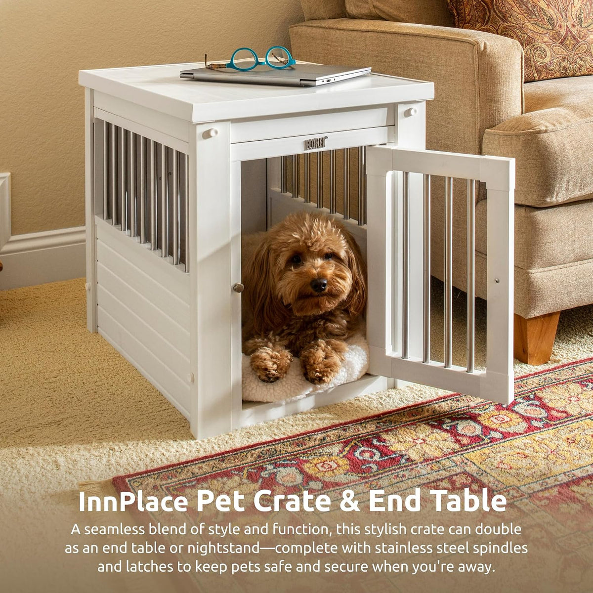ECOFLEX Small Furniture Style Dog Crate & End Table, White