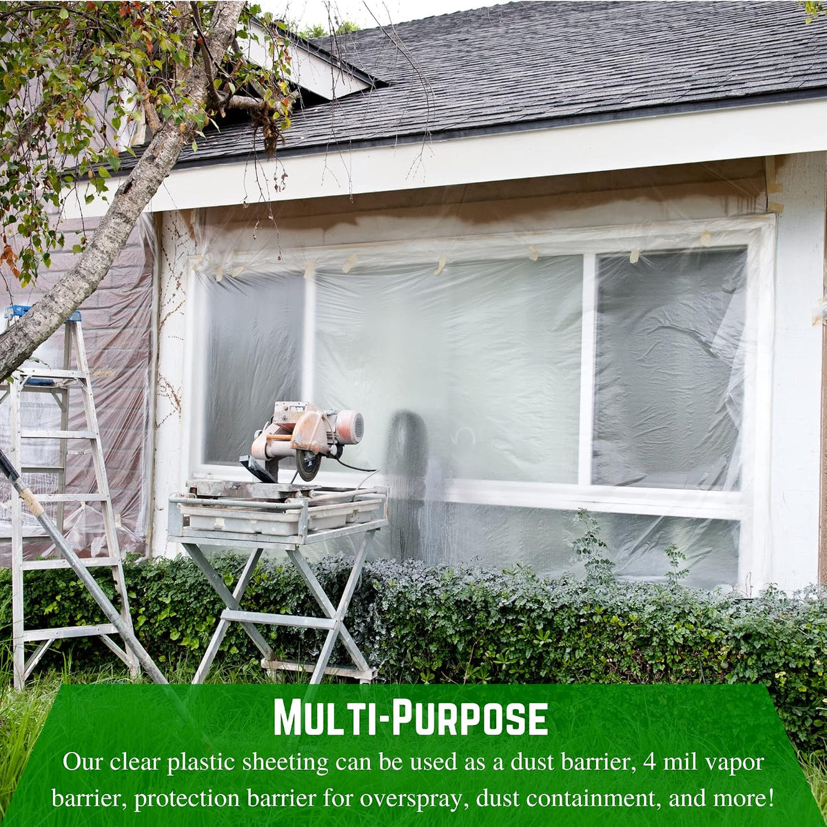 Clear Plastic Dust Barrier - 4 mil - Dust Containment Plastic, Thick Plastic Sheeting, Heavy Duty Polyethylene Film