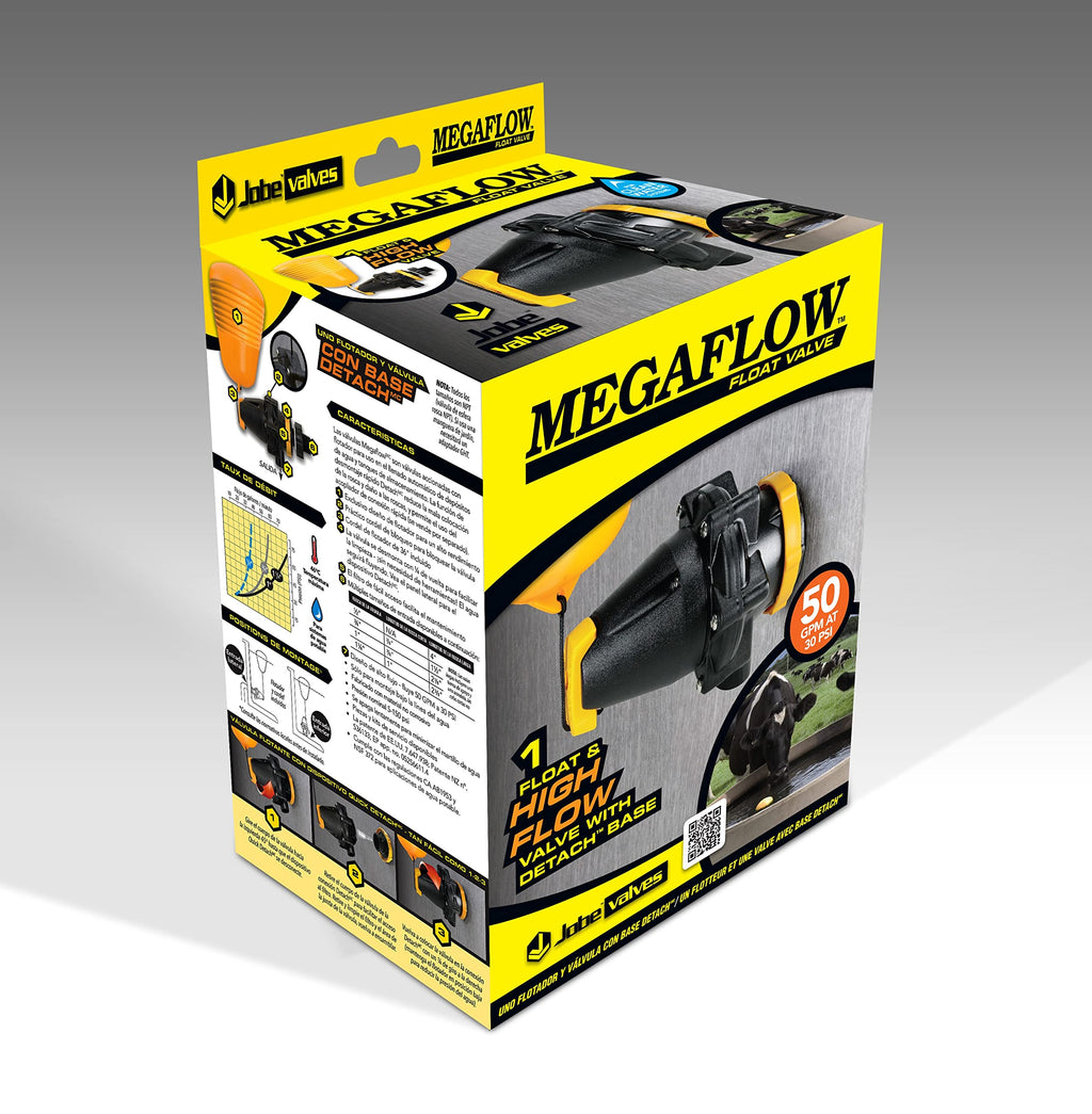 Jobe Valves Megaflow Valve with Short Tail, 1", Yellow/Black(Does NOT include Nut and Washer)