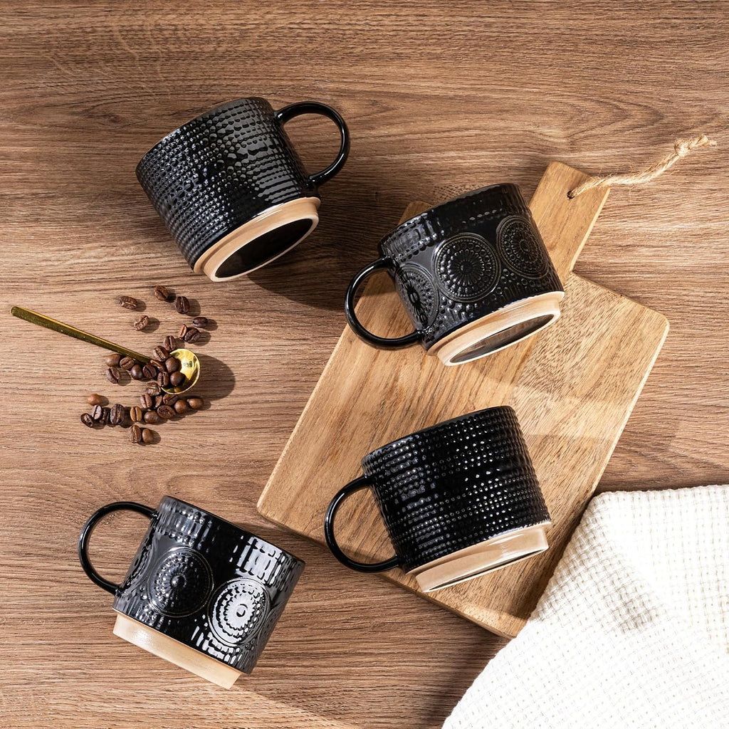 12OZ Stackable Coffee Mugs, Ceramic Coffee Mugs with Texture Patterns for Man,Woman,Dad,Mom, Modern Coffee Mugs Set