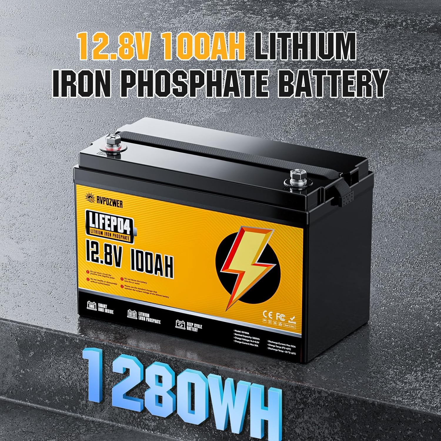 12V 100Ah LiFePO4 Lithium Battery Group 31 with Built-in 100A BMS | 15000 Deep Cycles, Lightweight Lithium Iron