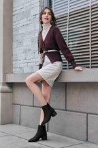 Womens Pointed Toe Ankle Boots Elastic Chunky Block Stacked Mid Heel Slip On Chelsea Booties