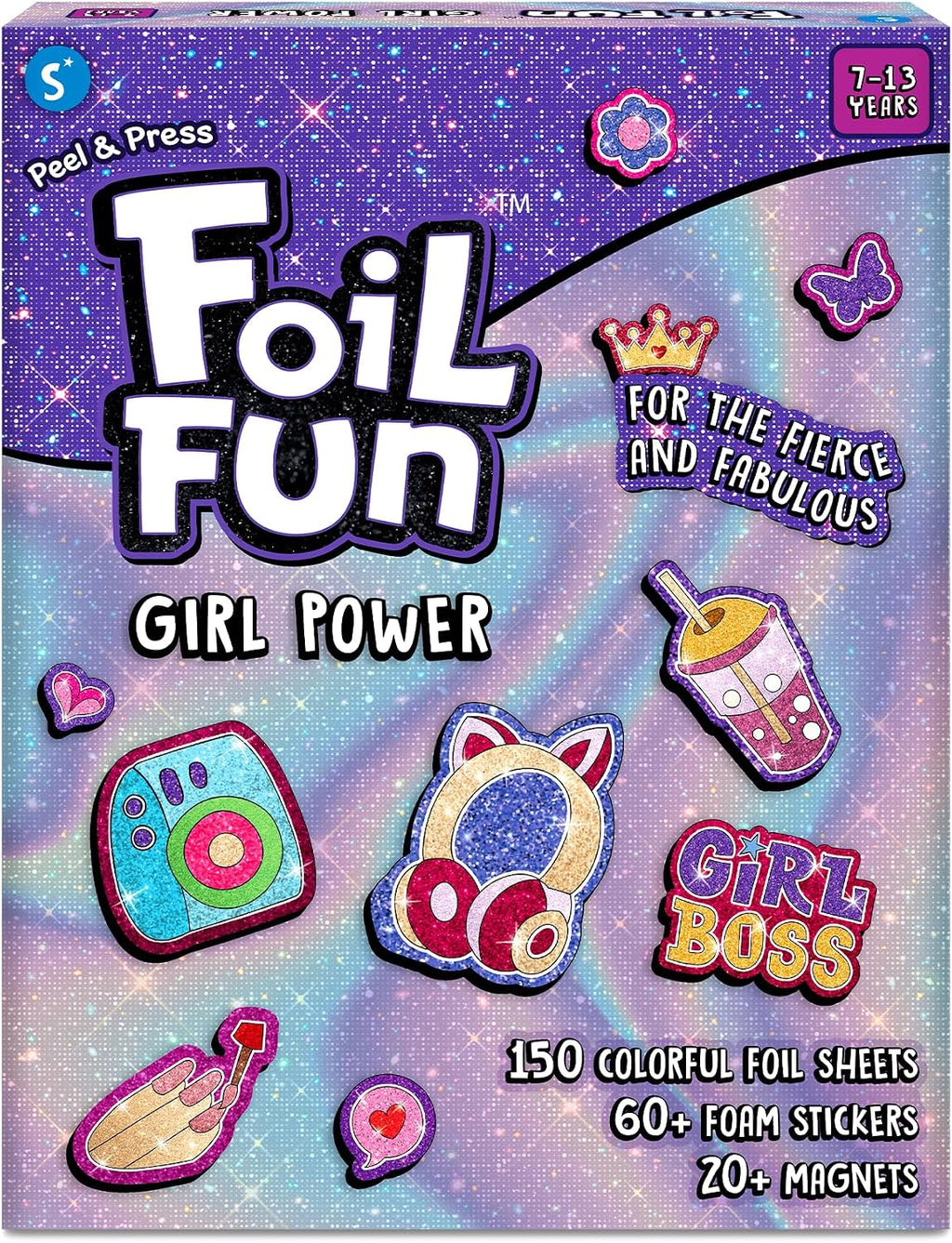 Foil Fun – Girl Power, DIY Foil Art Craft Kit for Tweens | Mess-Free Activity, 20+ Magnets & 60+ Stickers, Travel