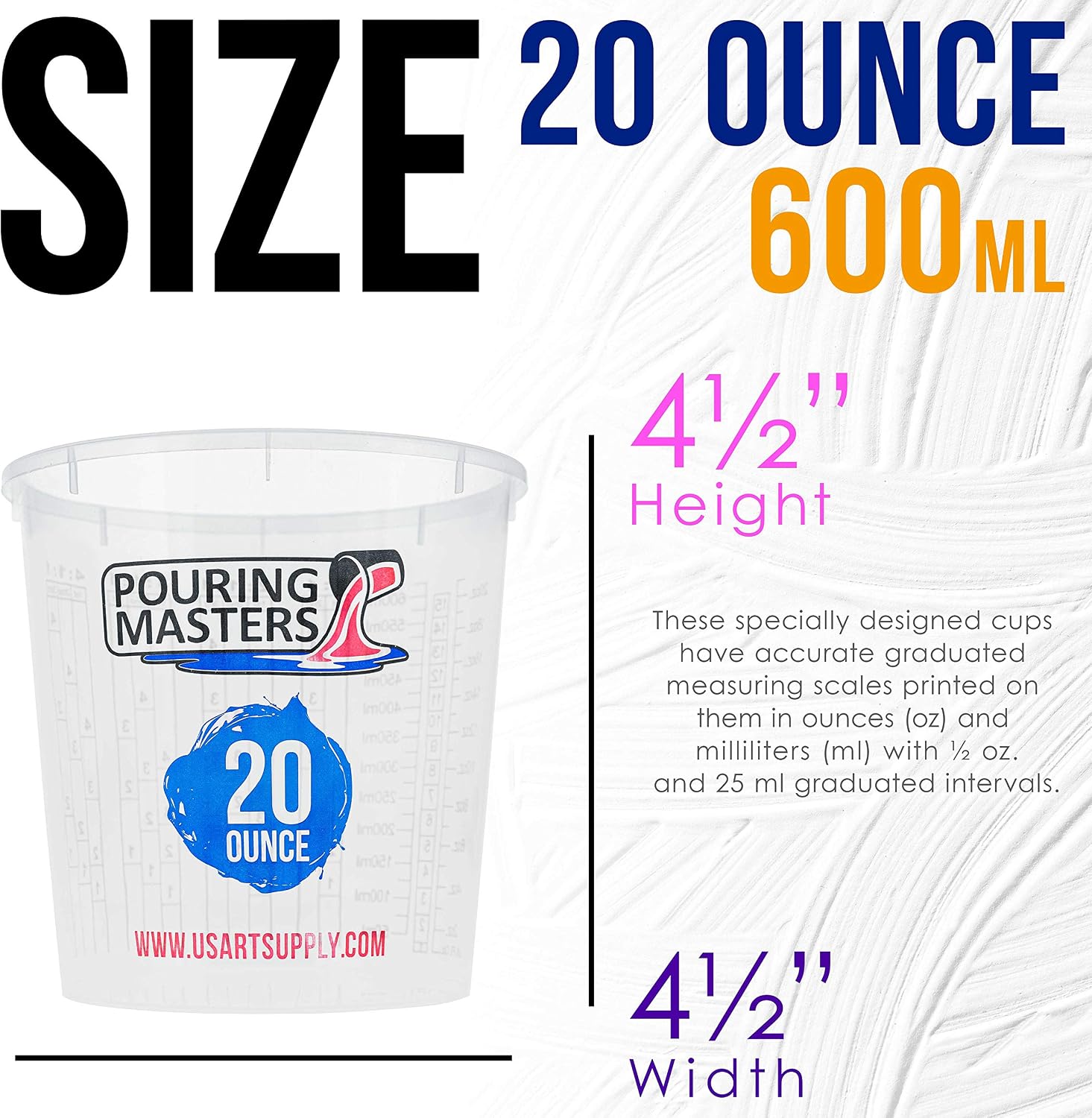 20 Ounce (600ml) Graduated Plastic Mixing Cups (Box of 12) | Paint Mixing Cups for Epoxy Resin, Art, Kitchen, Baking
