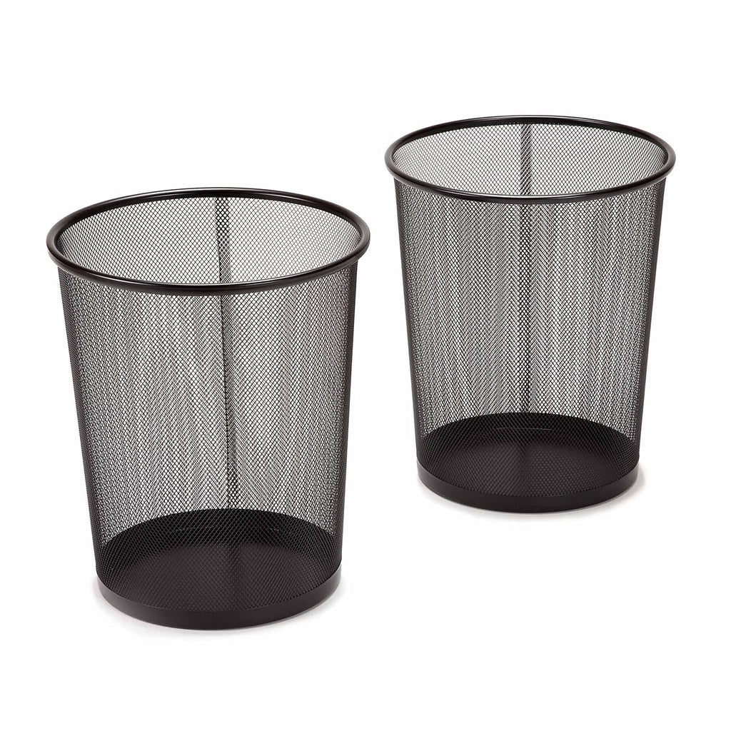 2-Pack 6-Gallon Round Steel Mesh Trash Can, Recycling Wastebasket, Black