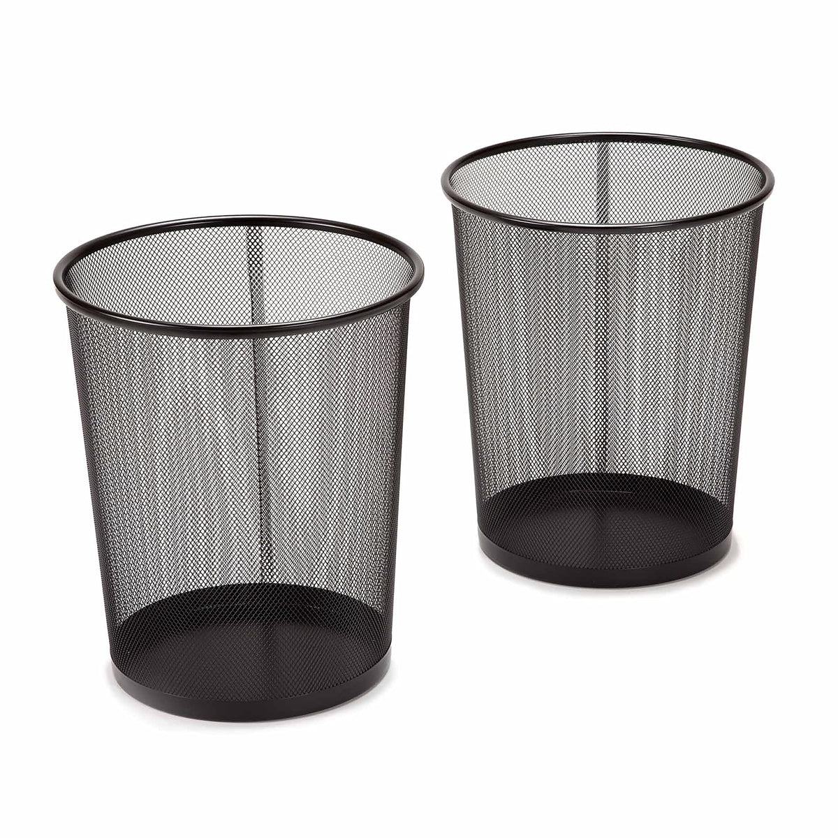 2-Pack 6-Gallon Round Steel Mesh Trash Can, Recycling Wastebasket, Black