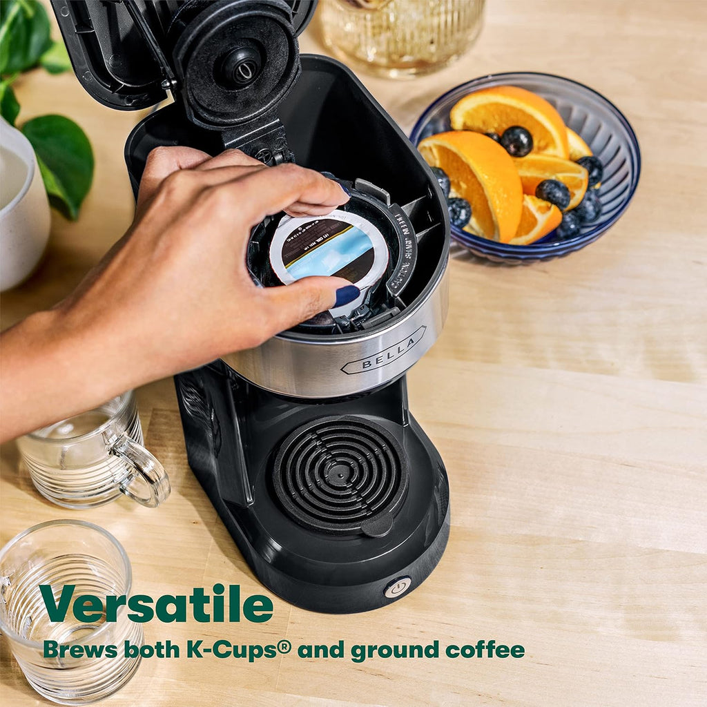 Dual Brew Single Serve Coffee Maker, Brews both Kcup and Ground Coffee, Large 14oz Capacity, Easy One Touch, Auto