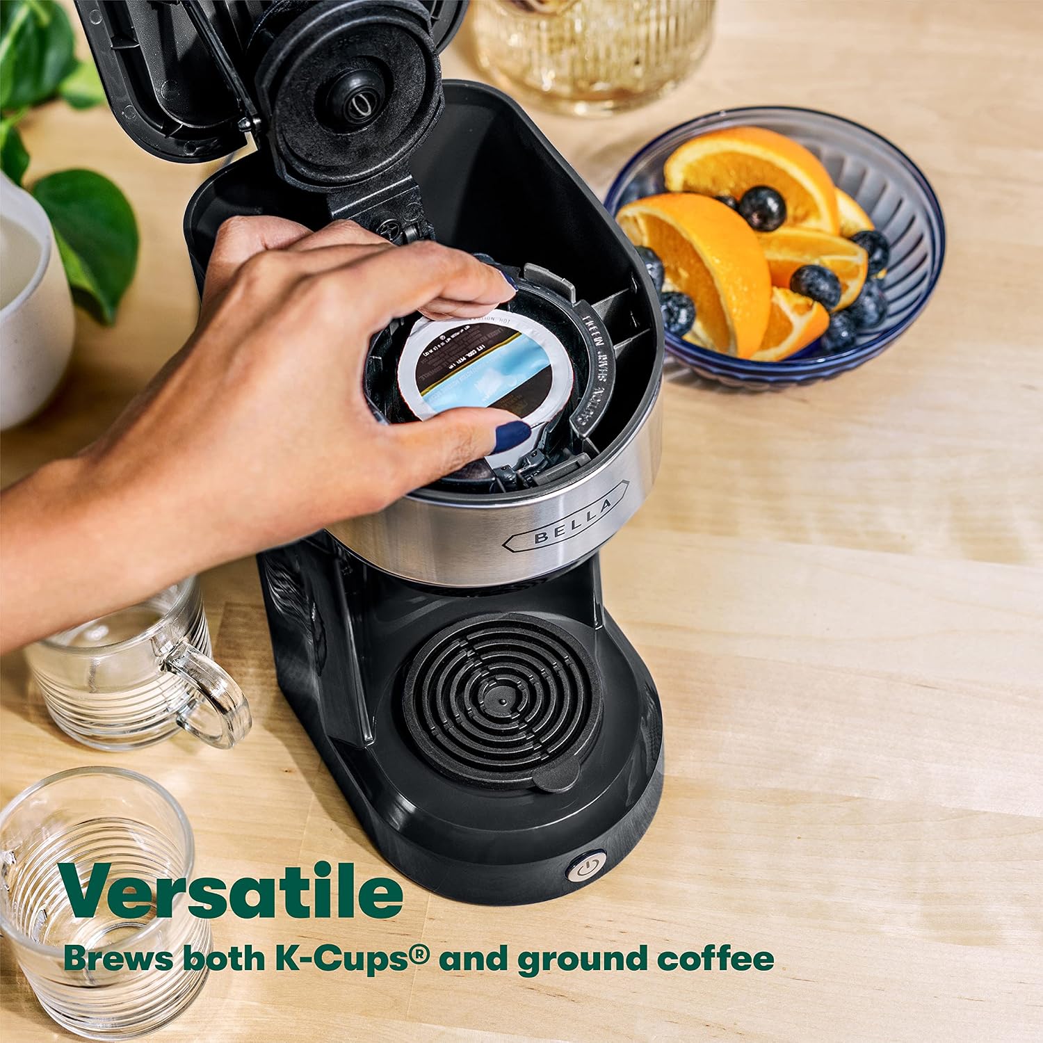 Dual Brew Single Serve Coffee Maker, Brews both Kcup and Ground Coffee, Large 14oz Capacity, Easy One Touch, Auto