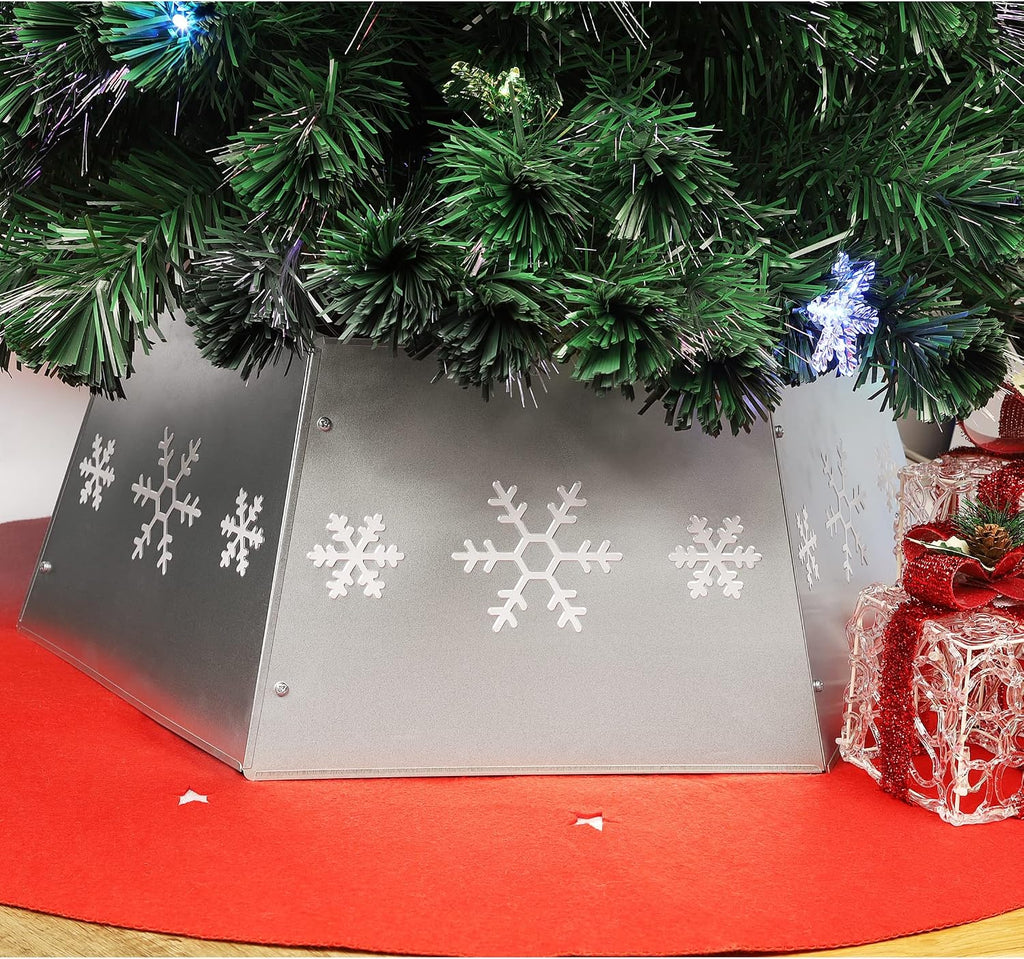 Metal Christmas Tree Ring, Christmas Tree Collar with Printed Snowflake, Willow Tree Skirt Base Stand for Christmas