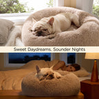 Calming Dog Bed Medium Large Size Dogs Washable Pet Bed,33ins Camel