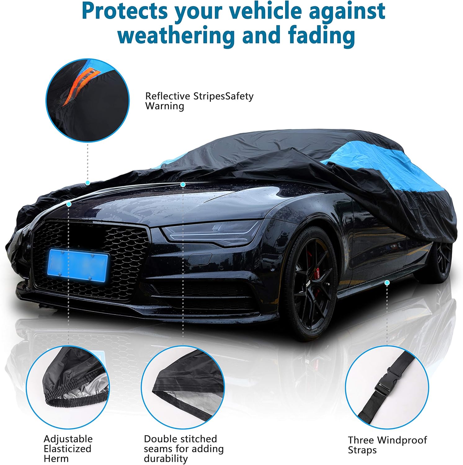 Waterproof Car Cover All Weather Snowproof UV Protection Windproof Outdoor Full car Cover, Universal Fit for Sedan