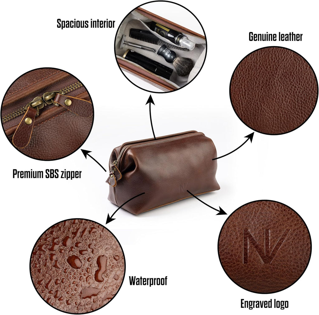 Premium Genuine Leather Toiletry Bag for Men - The Ultimate Travel Dopp Kit and Hygiene Organizer, Perfect Men's