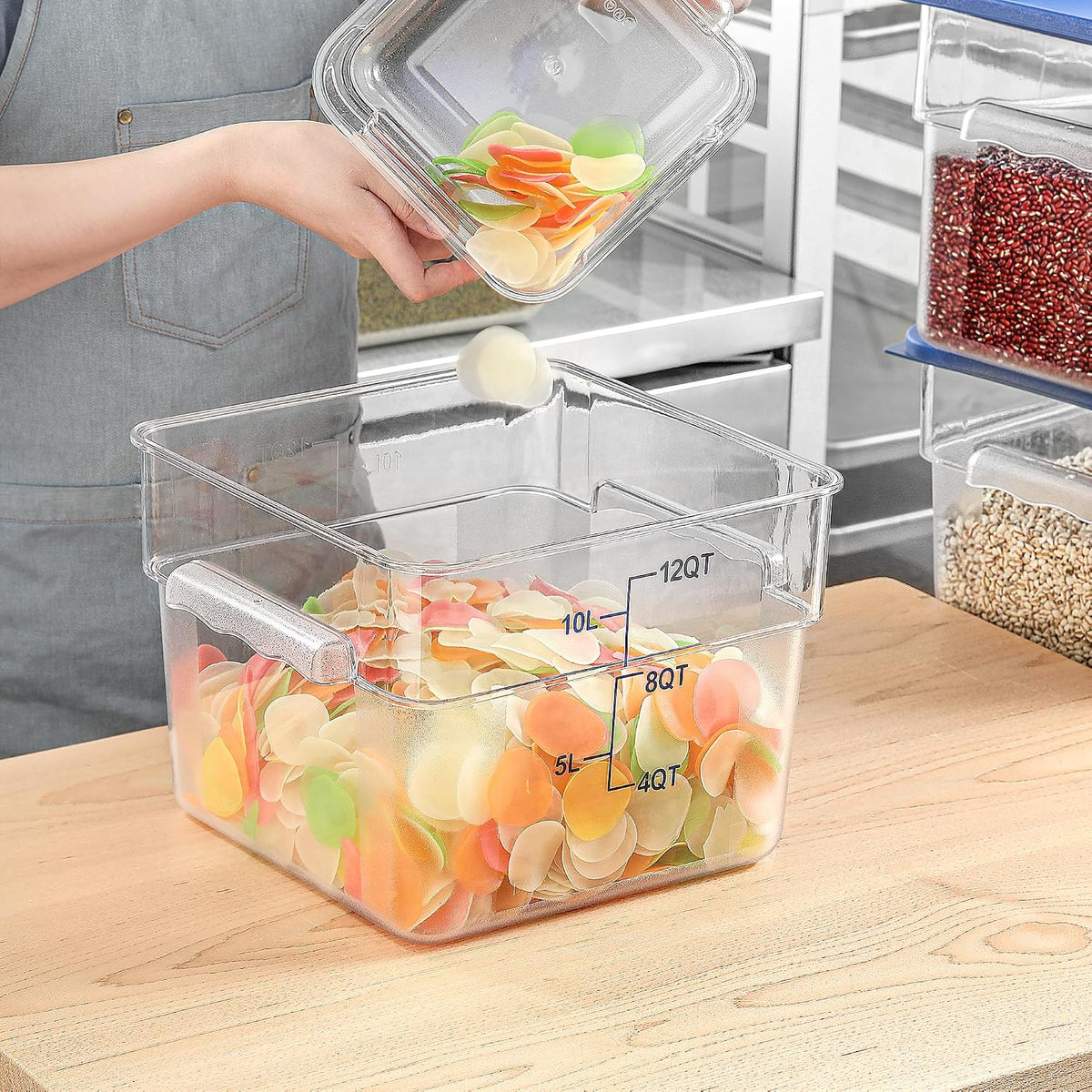 8 Pcs 12 QT Food Storage Container with Blue Lids, Handle BPA-Free Polycarbonate Hot Cold Resistant Large Square