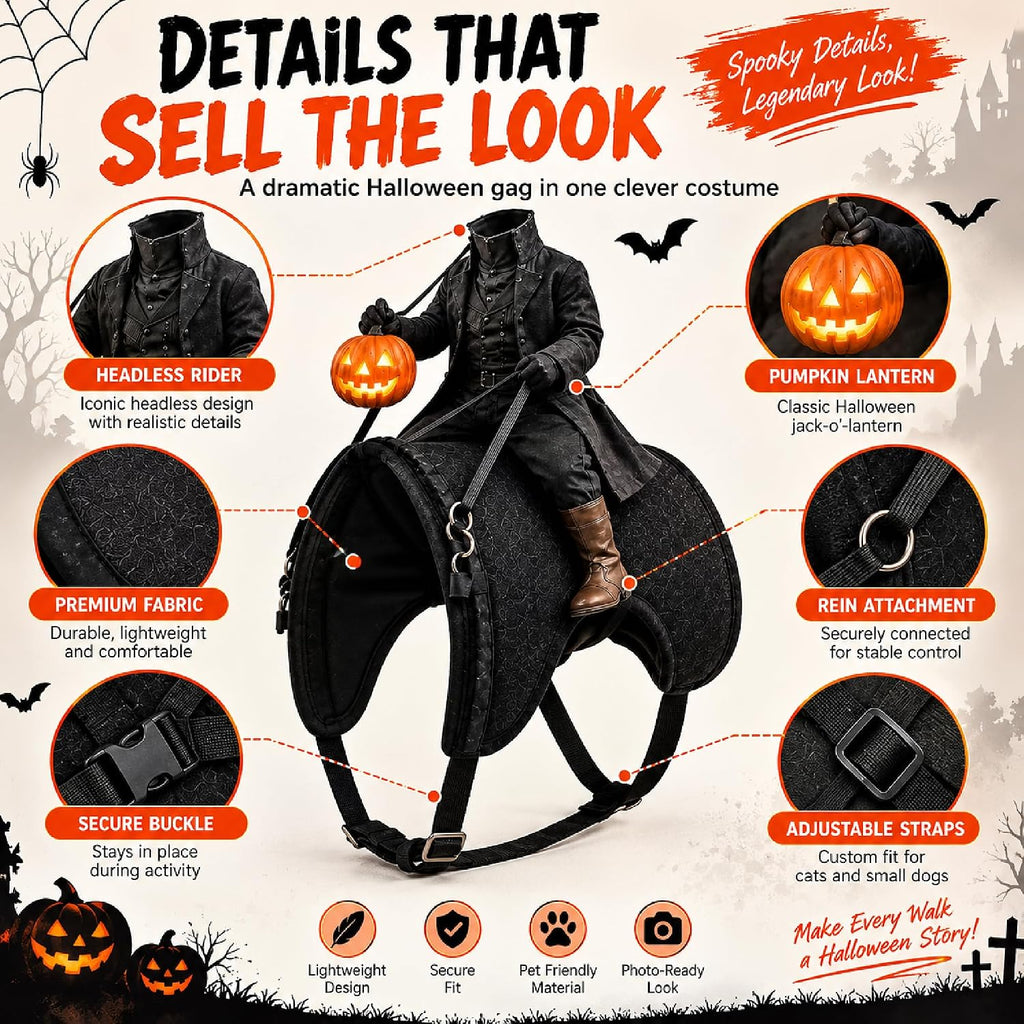 Headless Horseman Cat Costume, Halloween Rider Illusion Pet Outfit
