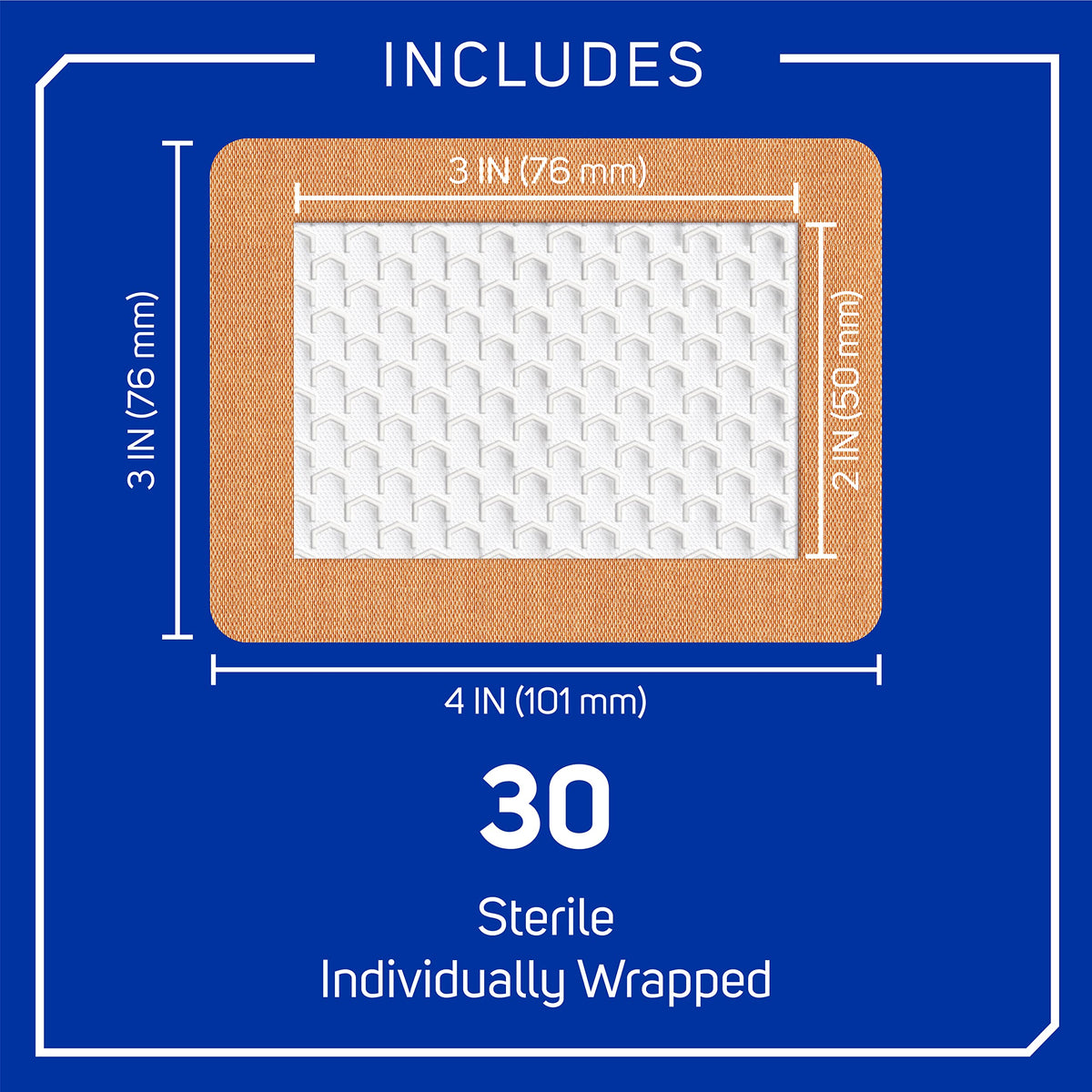 Fabric Adhesive Pad Bandages, Extra Large, 3in x 4in, 30 Count