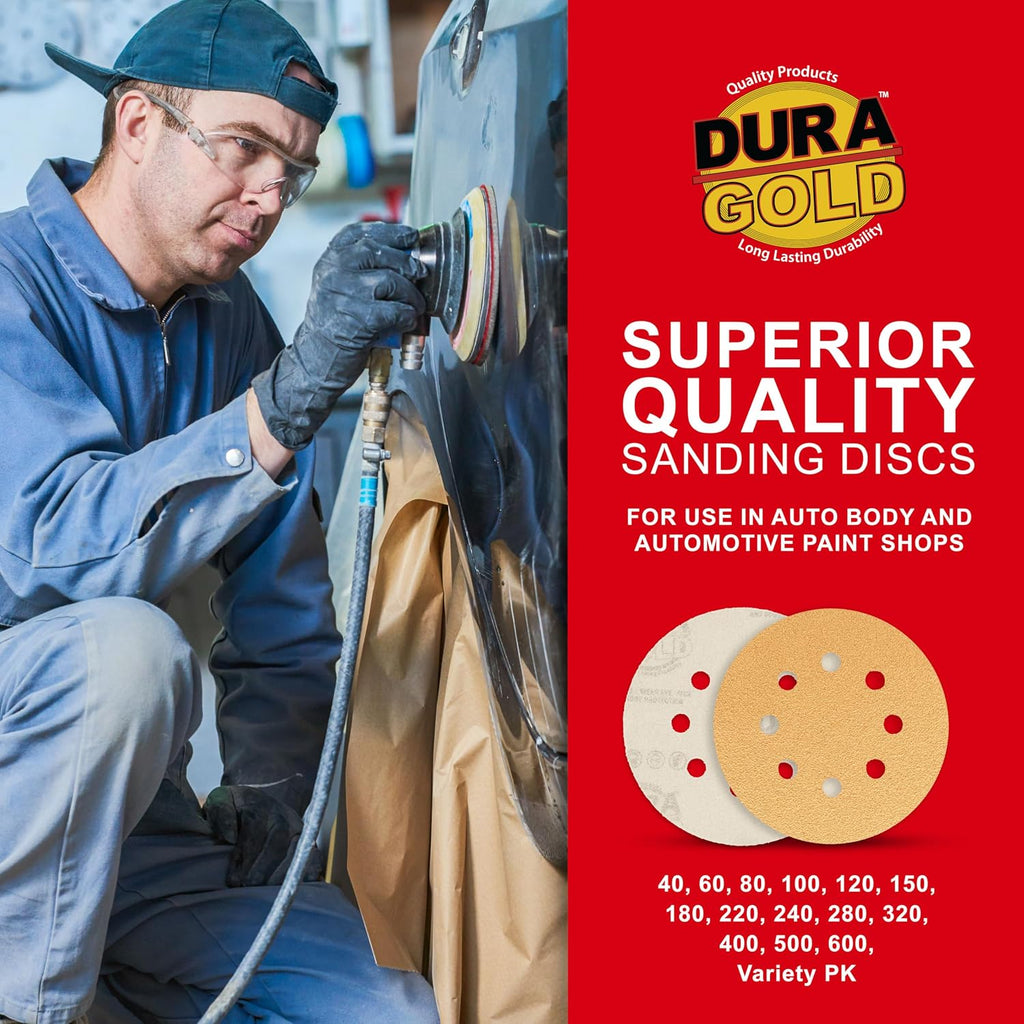 Premium - Variety Pack - 5" Gold Sanding Discs - 8-Hole Dustless Hook and Loop - 10 Each of Grit (60, 80, 120, 220