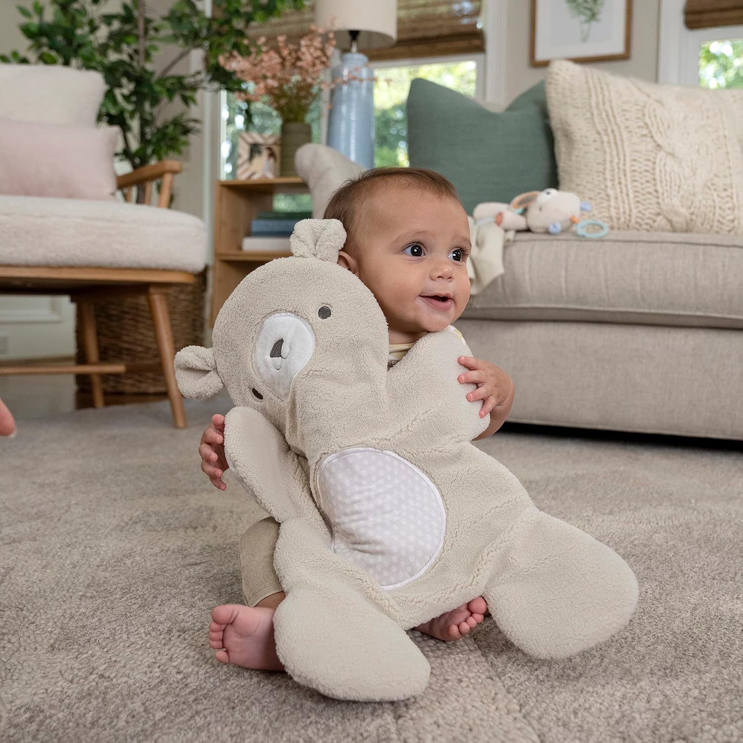 InLighten Baby Bouncer Seat with Light Up-Toy Bar and Bear Tummy Time Pillow Mat - Nate, Newborn and up