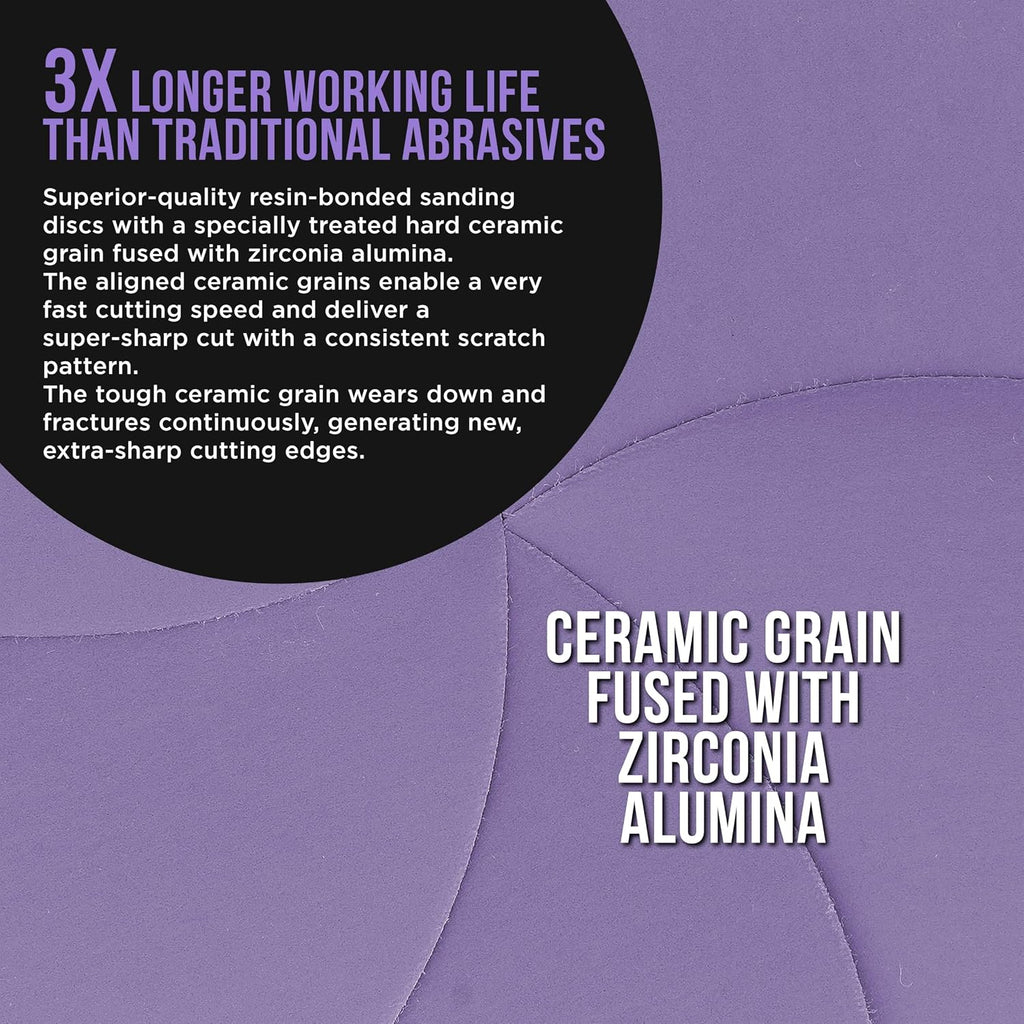 Premium 6" Purple Film Ceramic Sanding Discs, 50 Disc Variety Pack, Grits 60, 80, 120, 180, 220, 320, 400, 600, 800