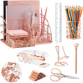 Rose Gold Desk Organizers and Accessories Office Supplies Set Stapler, Pen Holder, Phone Holder, Scissors, Pen