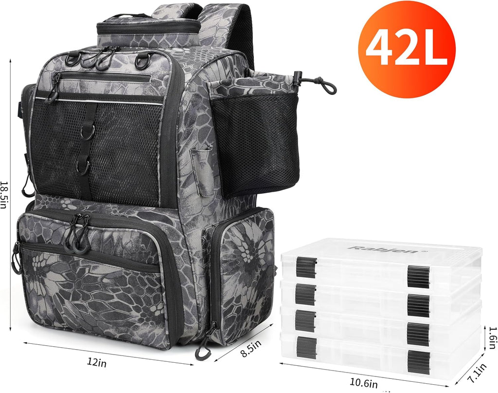 Fishing Tackle Backpack with Rod Holders, Bottle Holder, Storage Bag Store Fishing Gear