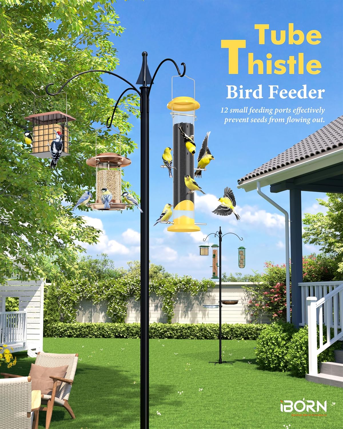 Finch Feeders for Outside,Nyjer/Thistle Bird Feeder,15 Inch Tube Bird Feeders for Outdoors Hanging,Metal Finch