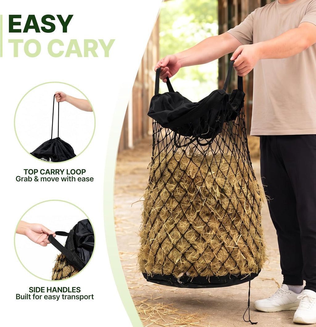 Slow Feed Hay Bag for Horses, Heavy Duty Hay Net for Horses Goats Sheep Donkey, Rigid Quick Fill Collar, 1.9 in Mesh
