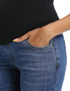 Maternity Boyfriend Jeans Over Belly Denim Pants Dark Blue M