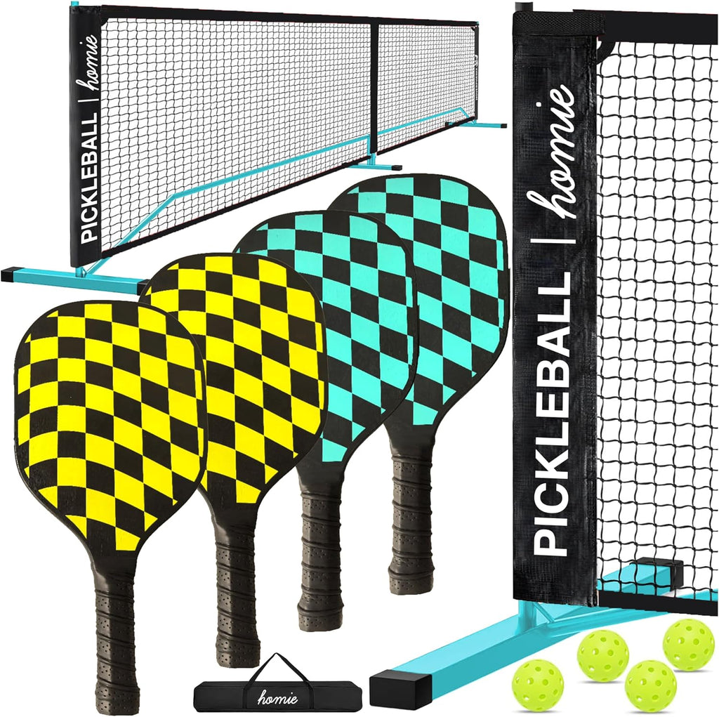 Portable Pickleball Net Set with 4 Paddles, 4 Balls, Backpack Carrying Bag, 22 FT Regulation Size, Easy Setup for
