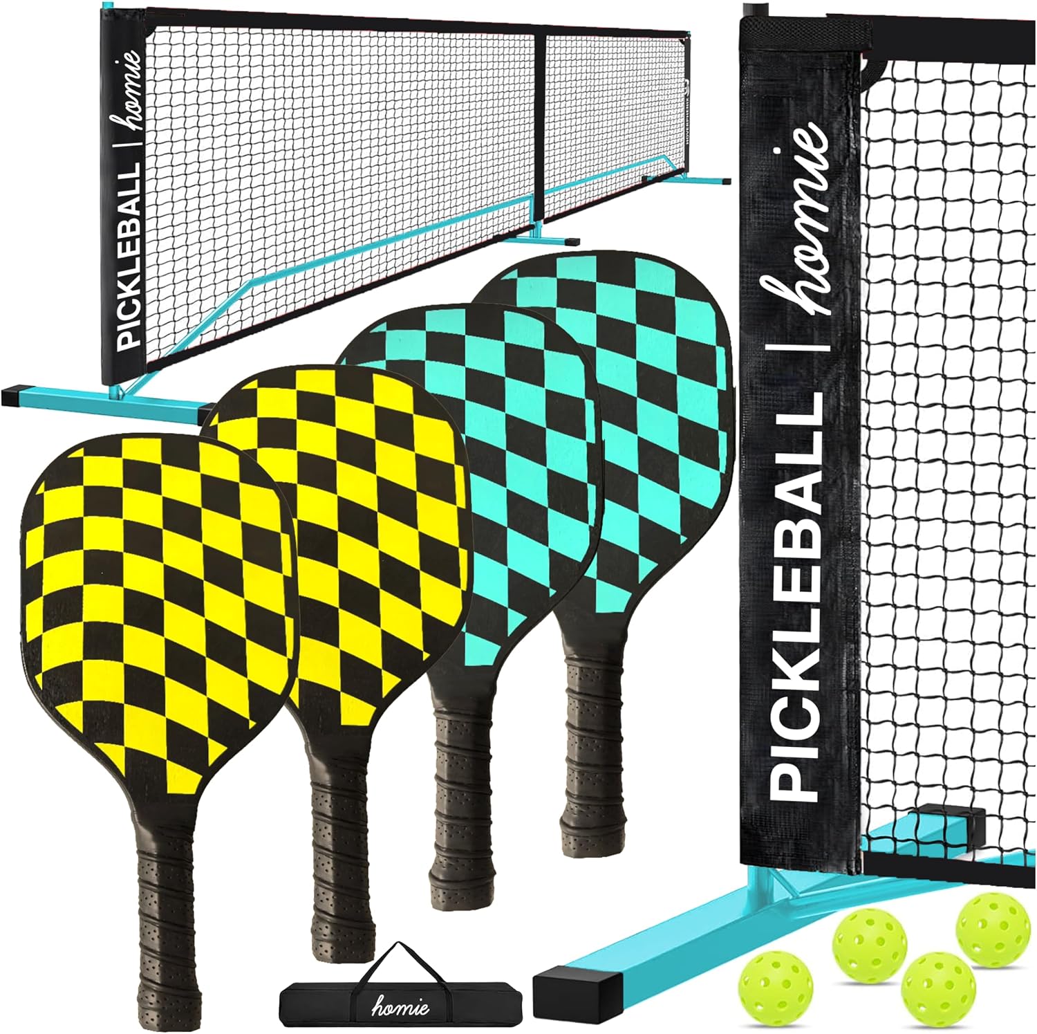 Portable Pickleball Net Set with 4 Paddles, 4 Balls, Backpack Carrying Bag, 22 FT Regulation Size, Easy Setup for