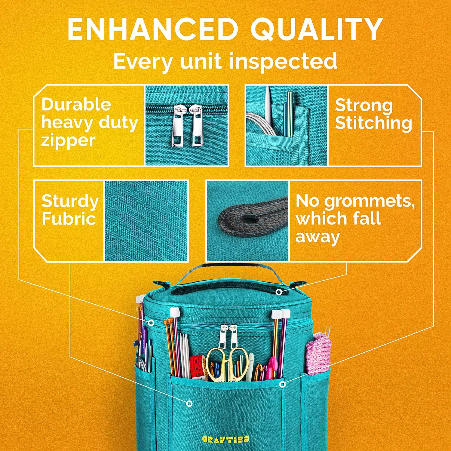 Crochet Bag Organizer & Yarn Storage Bag, Knitting Bag and Yarn Holder with Removable Divider, Holds Skeins, Hooks