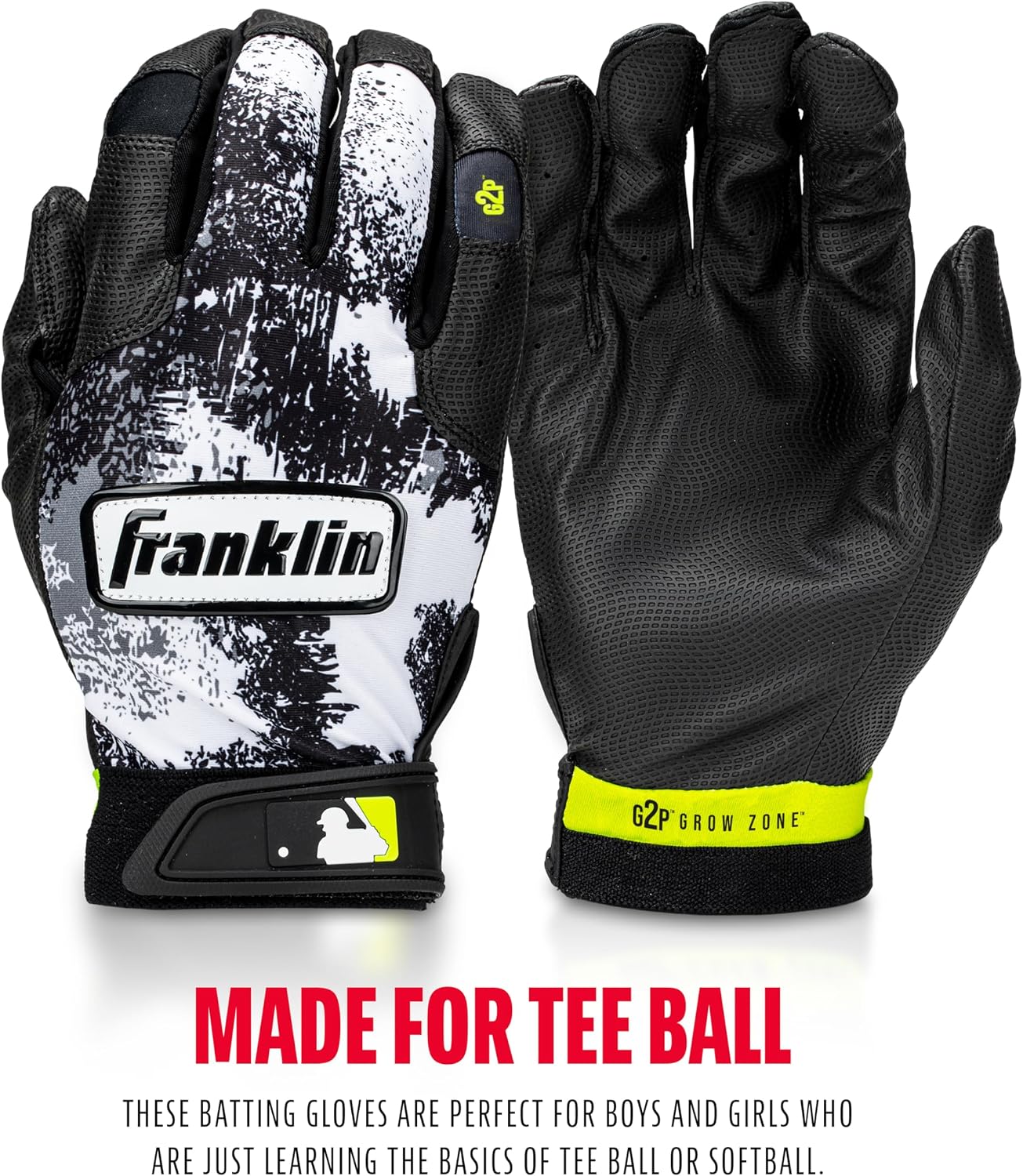 MLB Youth Teeball Batting Gloves - Flexible Pro Kids Baseball + Softball Gloves for Boys + Girls