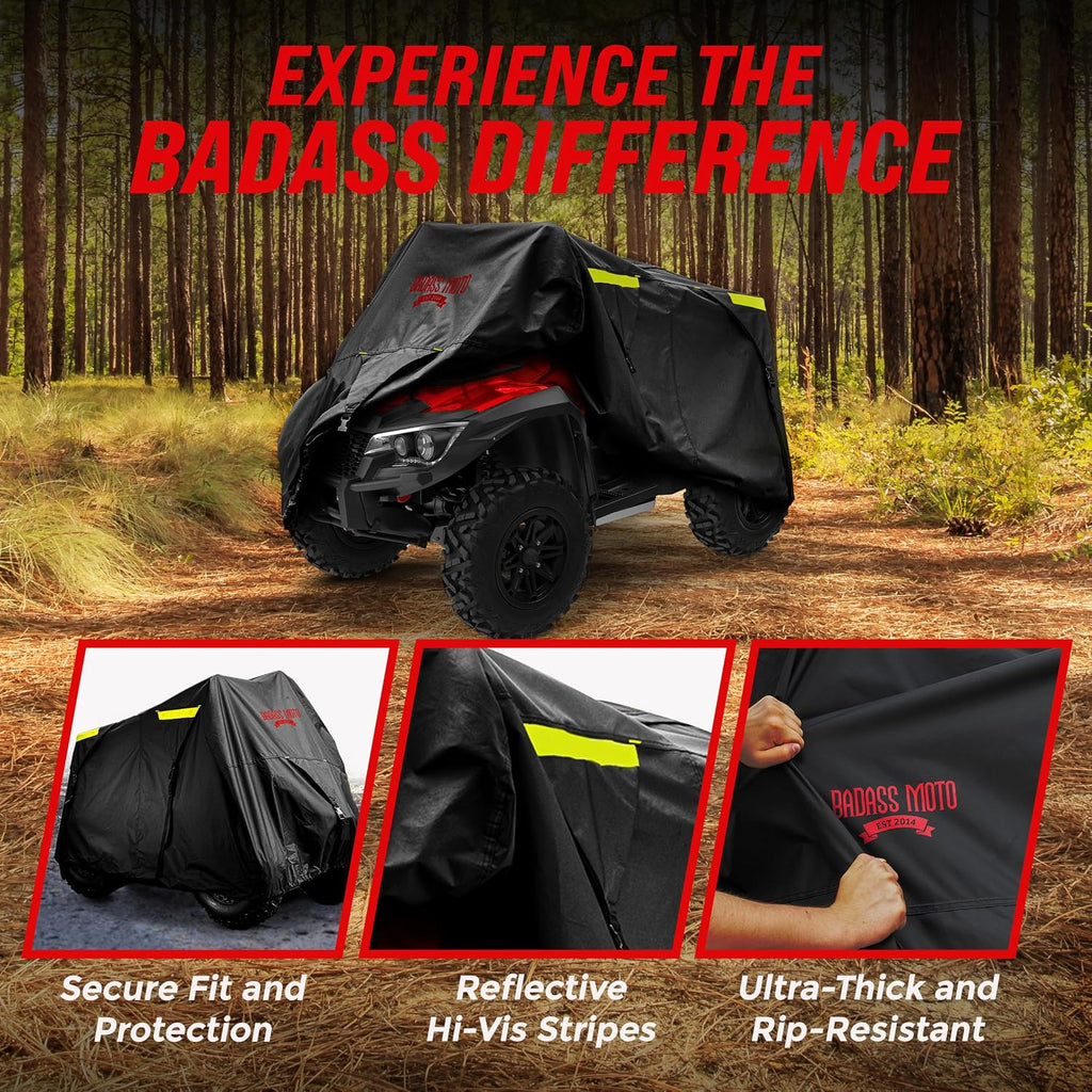 ATV Covers Waterproof Outdoor Heavy Duty, Rip-Resistant, Night-Reflective Quad Cover, 4 Wheeler Cover, Easy-Access